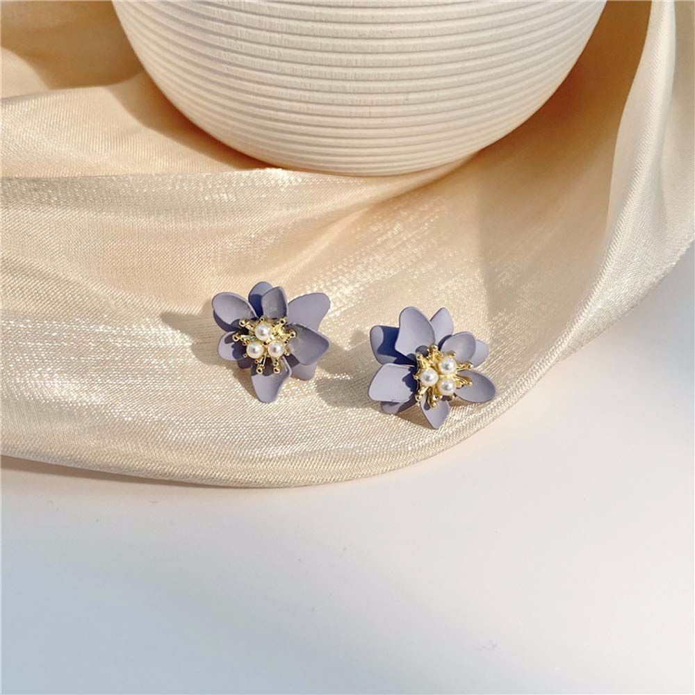 Khuyên Tai Kim Loại Hình Hoa Đính Ngọc Trai Giả Dễ Thương Phong Cách Hàn Quốc Cho Nữ