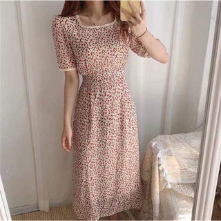 Váy hoa nhí dáng dài cộc tay thêu ren