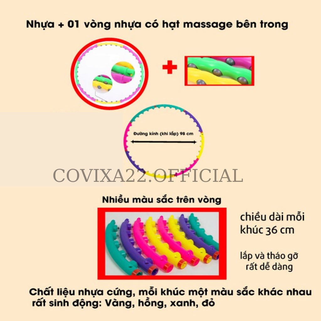 Vòng lắc eo, Vòng lắc eo giảm mỡ Hula hoop massage bụng tập thể dục giảm cân tại nhà Covixa22.official