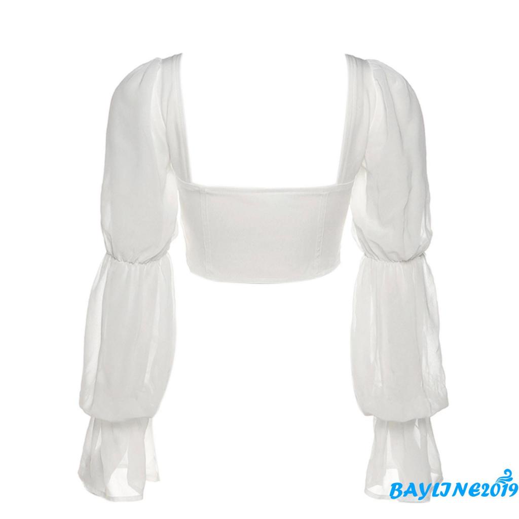 Áo thun dài tay cổ vuông màu trơn thời trang cho nữ