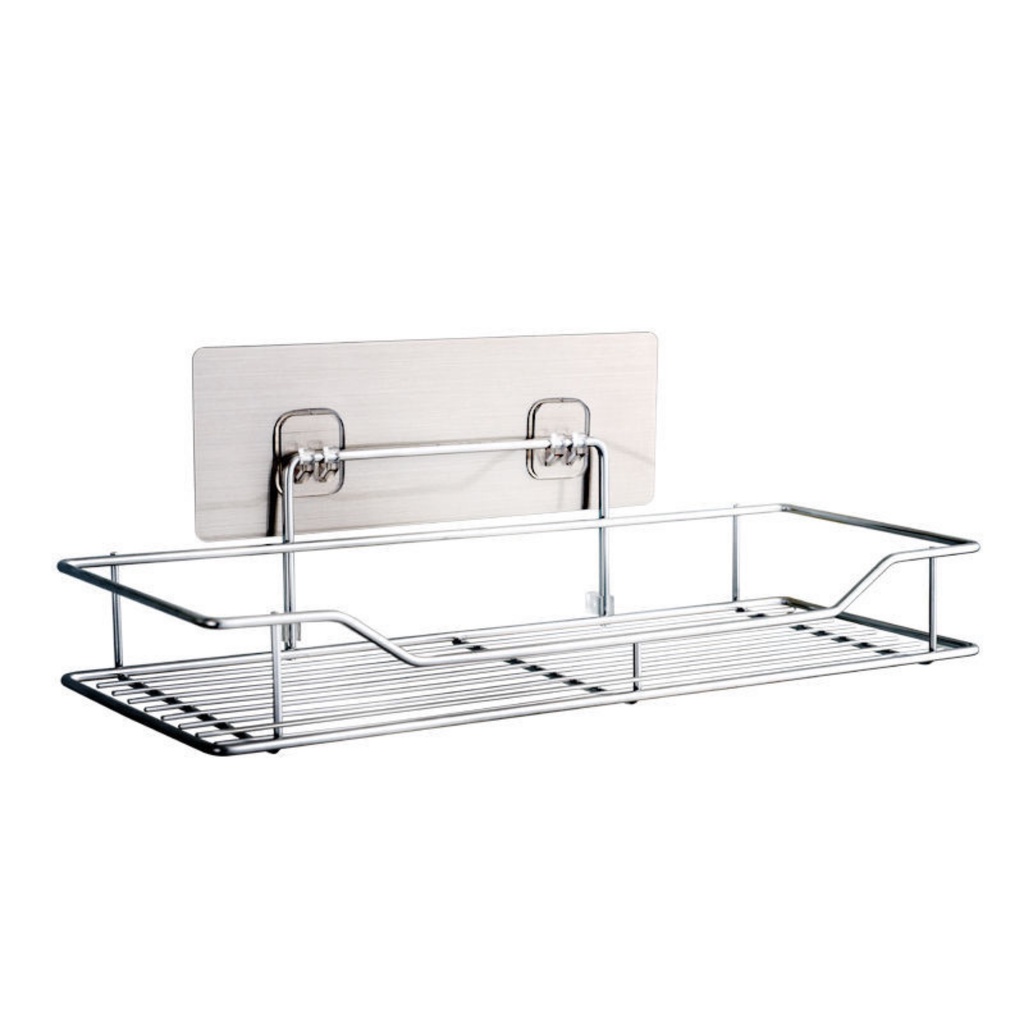 Kệ Nhà Tắm Inox Hình Chữ Nhật, Kệ Nhà Bếp Kèm Miếng Dán Siêu Chắc Thông Minh Tiện Dụng