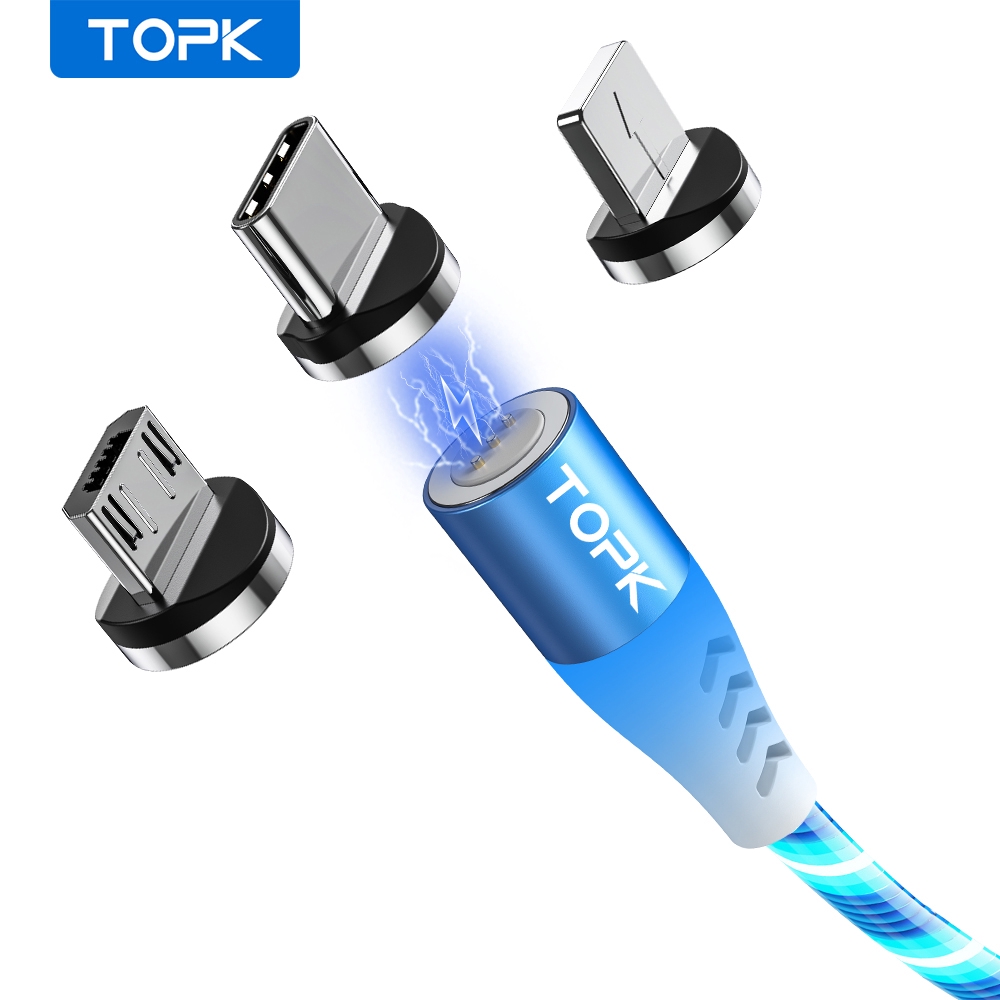 Dây Cáp TOPK am16  Phích Cắm Micro Usb/Loại C/Iphone Sạc Nhanh Từ Tính 3 Trong 1 Với Đèn LED Hiệu Ứng Nước Chảy