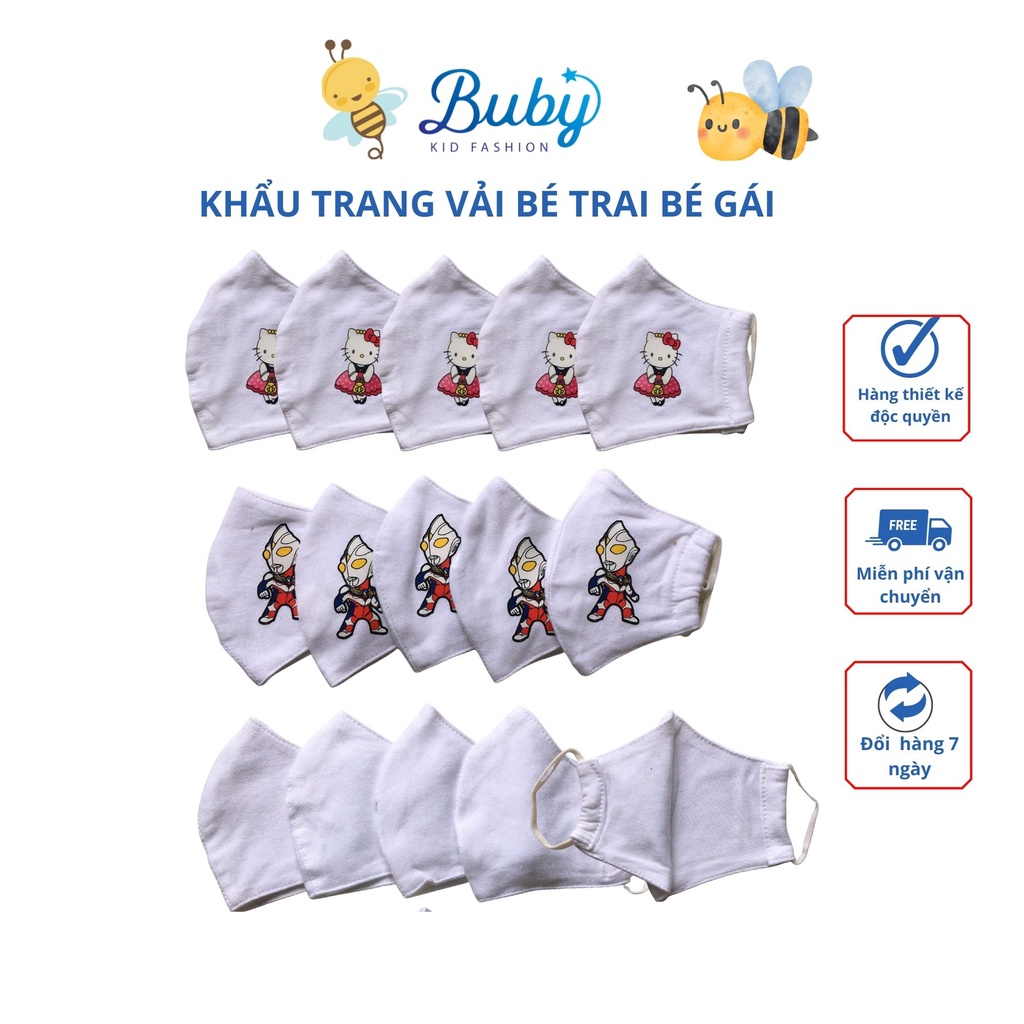 Khẩu trang trẻ em vải kháng khuẩn BUBY K01 In hình cho bé trai bé gái chất cotton oganic an toàn cho da bé 2 4 5 6 7 8 t