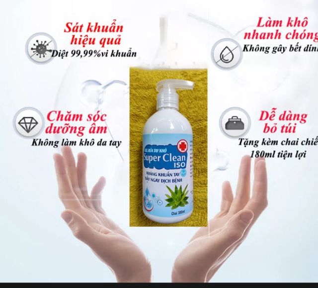 GEL Rửa Tay Khô Cao Cấp Diệt Khuẩn Crona Dưỡng Da Super Clean ISO 300ml | BigBuy360 - bigbuy360.vn