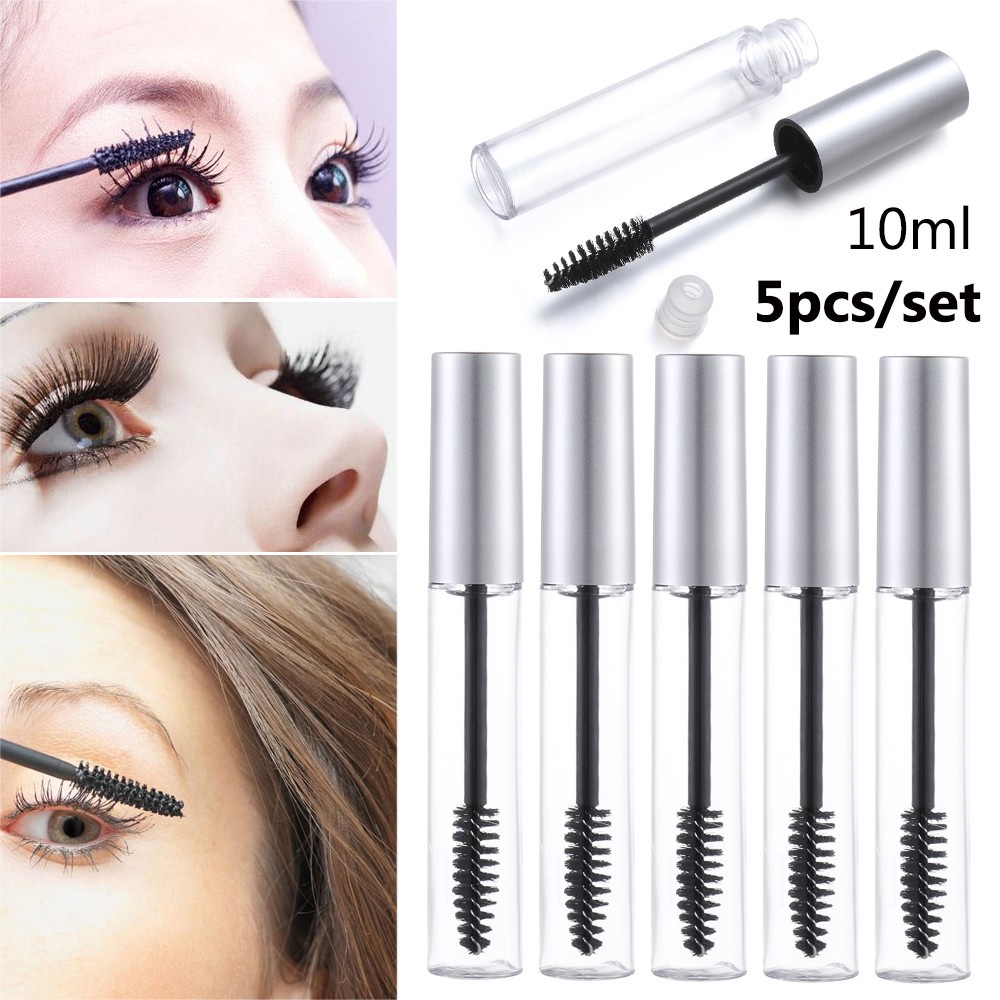 (Hàng Mới Về) Set 5 Ống Rỗng Đựng Mascara 10ml Có Cọ Chuốt Mi Tiện Dụng Diy