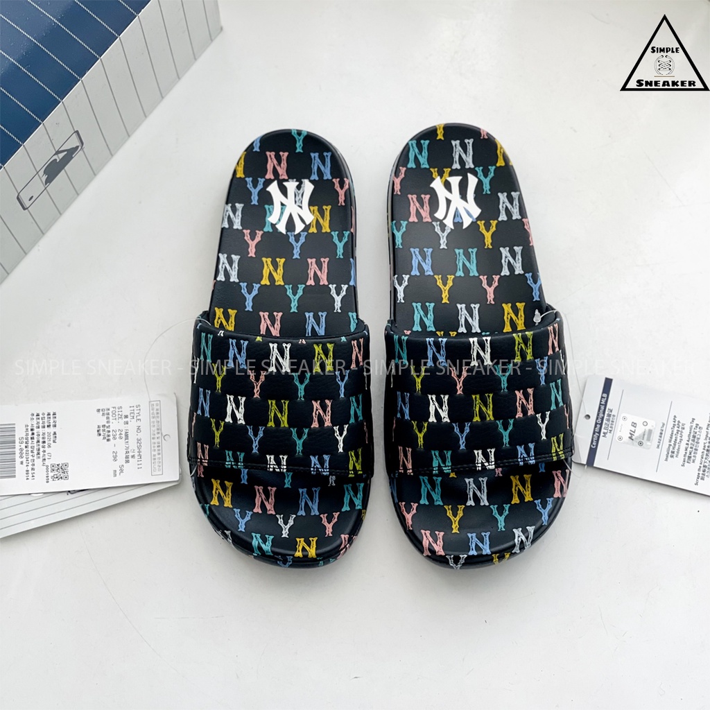 Dép MLB New Mound Chính Hãng FREESHIP MLB New Mound Monogram New York Yankees - Dép Quai Ngang Nữ MLB - Simple Sneaker
