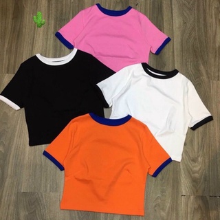 Áo thun croptop phối viền tay ngắn