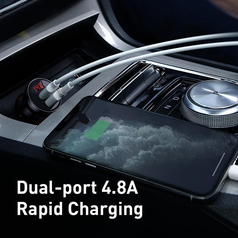 Tẩu sạc đa năng dùng cho xe hơi ô tô Baseus Digital Display (24W, Dual USB 4.8A , Car Fast Charger)