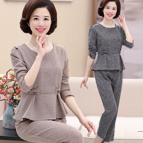 Mẹ trung niên mặc bộ đồ mùa xuân và mùa thu thời trang cho người trung niên và người lớn tuổi Bộ đồ hai mảnh kết hợp với