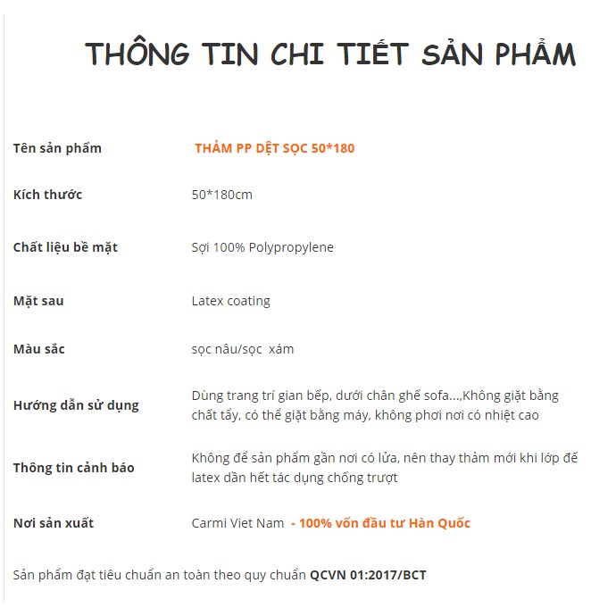 Thảm Dài PP Thương Hiệu Carmi 180x50 cm Siêu đẹp