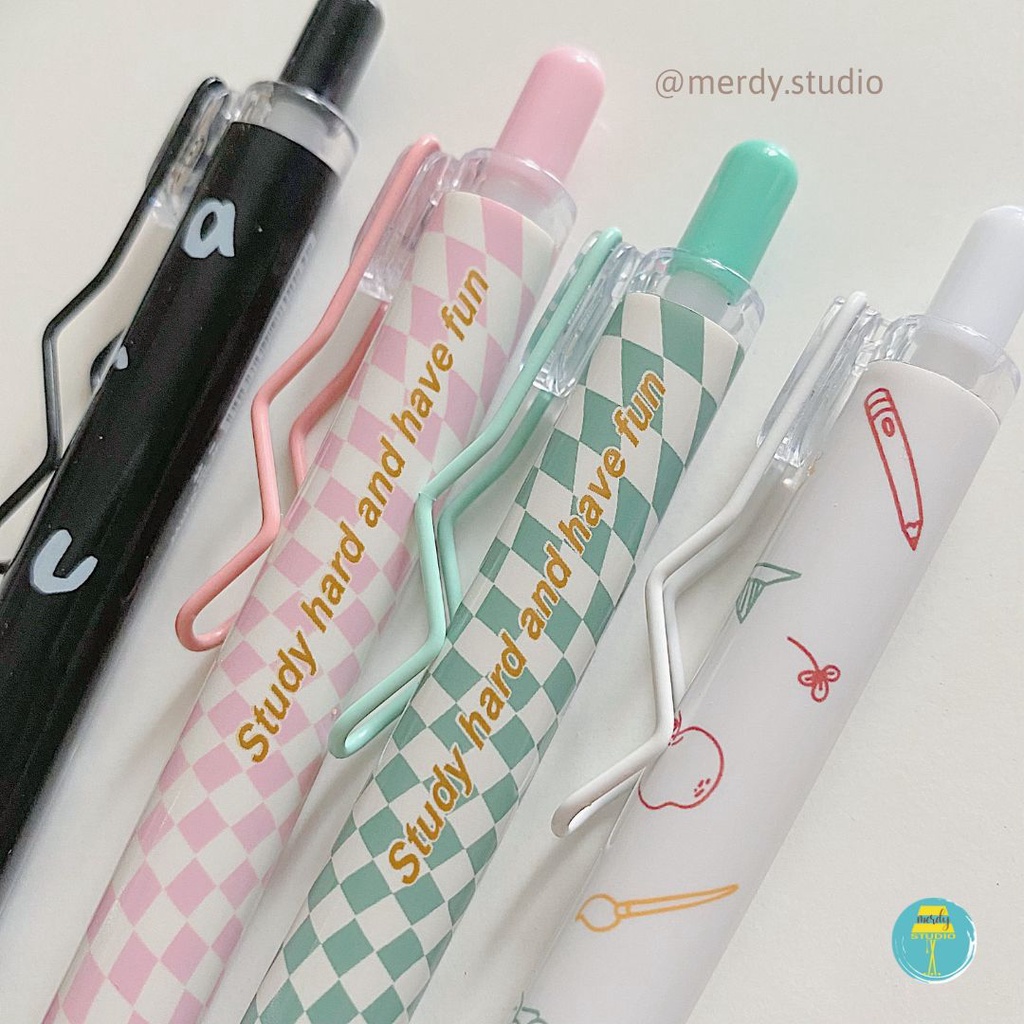 Bút gel đen Mura ngòi kim cao cấp, khô nhanh - Study Hard (tặng ngòi)