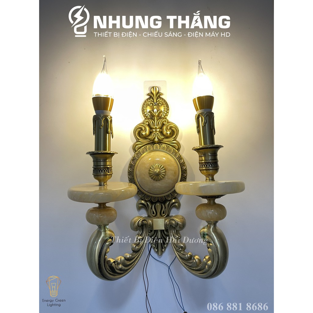 Đèn Tường Nến Đồng Đá Cổ Điển Cao Cấp 8852-2 - Đèn Trang Trí Phòng Khách,Phòng Thờ - Tặng Kèm 2 Bóng Led - Bảo Hành 1Năm