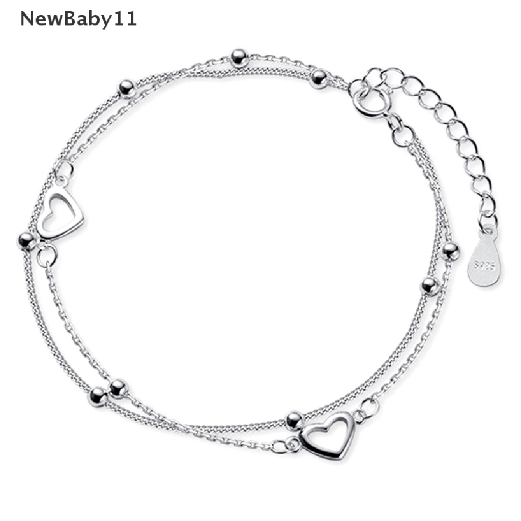 Vòng Tay Hai Lớp Mặt Hình Trái Tim Màu Bạc Có Thể Điều Chỉnh Cho Nữ