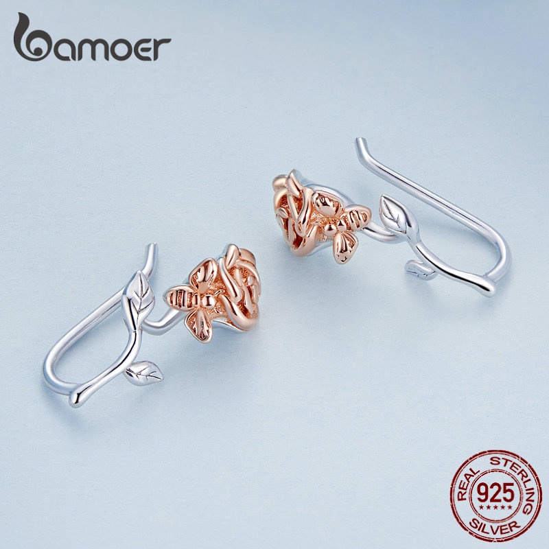 BAMOER Bông Tai bạc 925 HìNh Hoa HồNg ThờI Trang