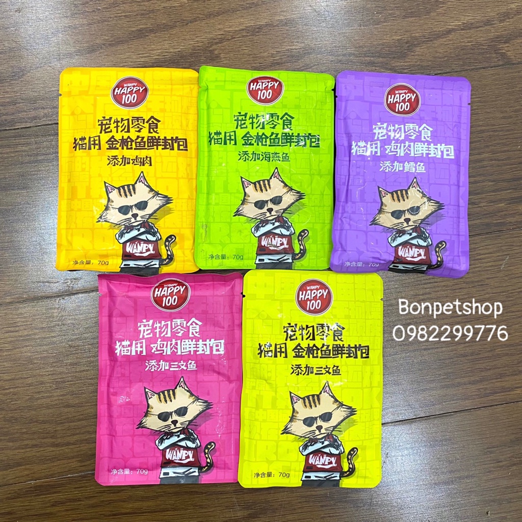 Combo 10 gói Pate Happy 100 cho mèo gói 70gr SIÊU NGON MIX VỊ