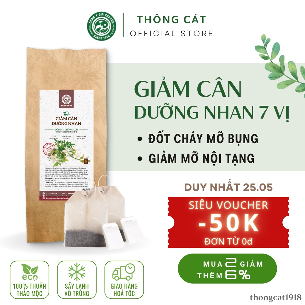 Trà Giảm Cân Dưỡng Nhan Đông Y Gia Truyền Thông Cát_Trà thảo mộc giảm mỡ bụng, mỡ đùi, giảm cân nhanh an toàn hiệu quả