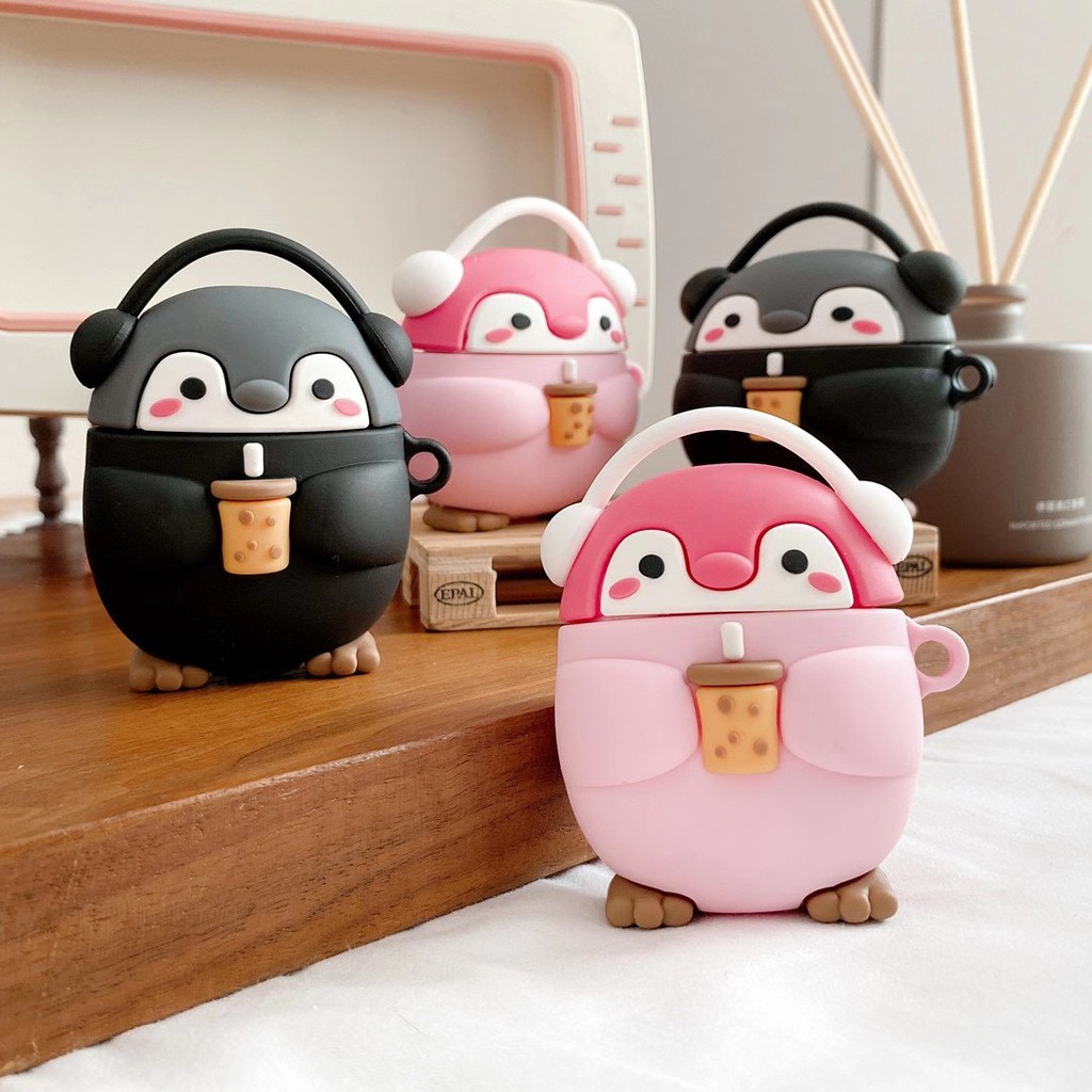 Vỏ Bảo Vệ Hộp Sạc Tai Nghe Airpods 1 / 2 / Pro Hình Chú Chim Cánh Cụt Dễ Thương