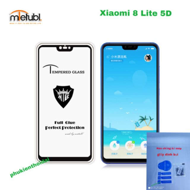 Cường lực 5D Xiaomi 8 Lite FREESHIP Từ 50k Full màn hình full keo ( tặng keo giấy lấy bụi )