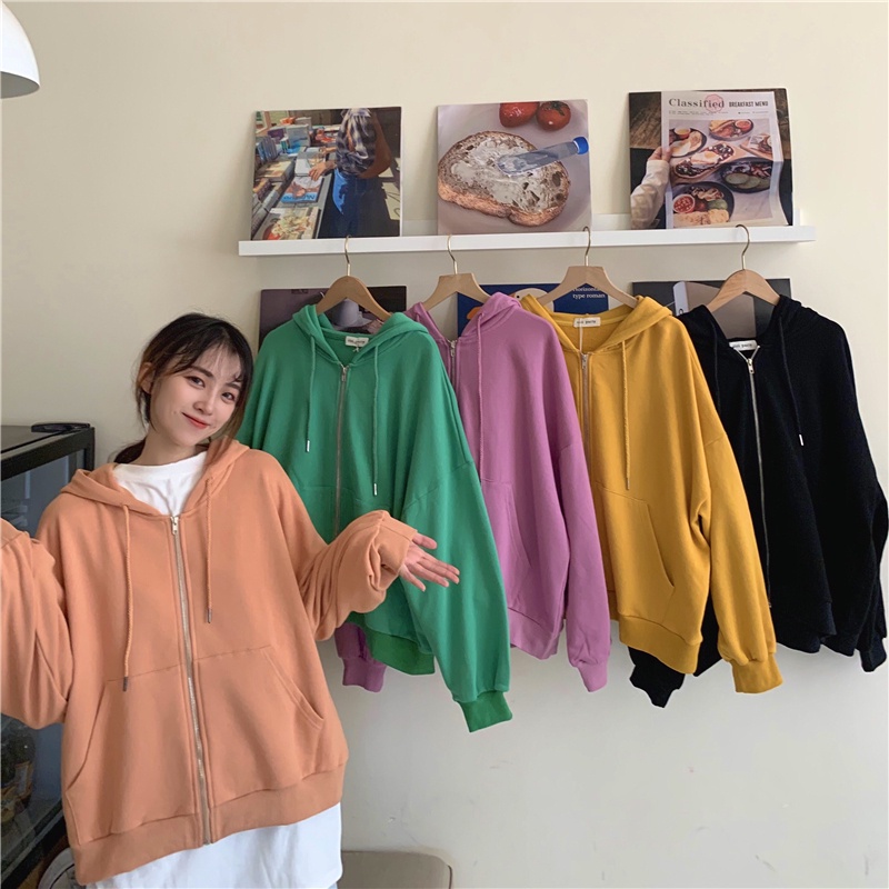 Áo Khoác Cardigan Có Nón Phối Khóa Kéo Dáng Rộng Thời Trang Mùa Thu Trẻ Trung