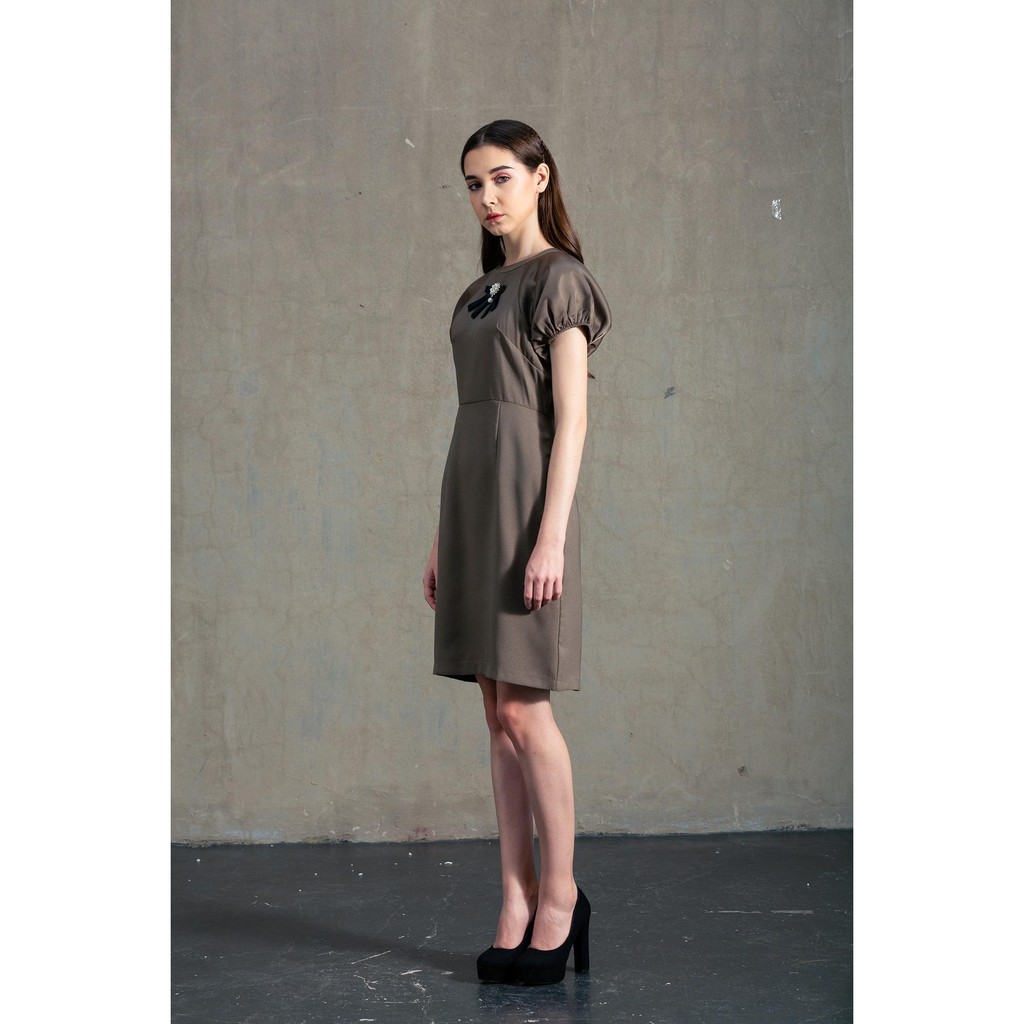 [Mã FAMALLT5 giảm 15% đơn 150k] Đầm dự tiệc nữ Callia Helen tay bồng (Xám/ Nâu) | BigBuy360 - bigbuy360.vn