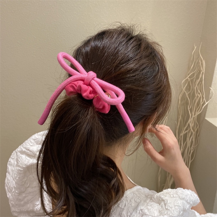 Dây Buộc Tóc Cao Su Nylon Hình Nơ Hồng Dễ Thương Cho Nữ