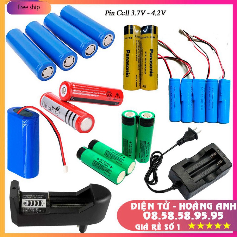 Pin Cell 18650,Pin sạc 3.7v- 4.2V - 5000mAh SIÊU BỀN dùng cho quạt MINI đèn pin tông đơ cắt tóc, chế tạo pin dự phòng