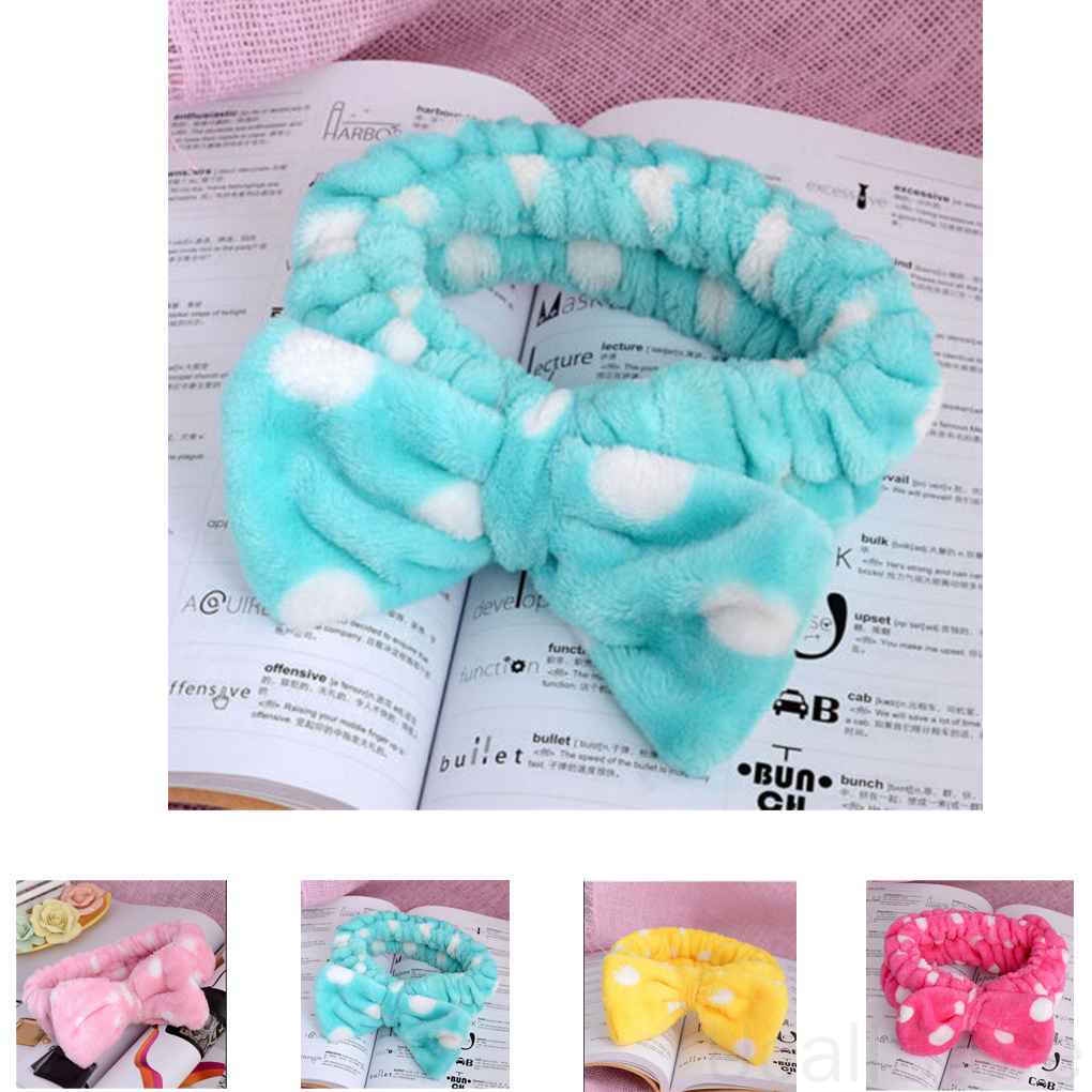 Băng đô cài tóc phối nơ họa tiết chấm bi kẻ sọc dễ thương bằng chất liệu mềm mại dùng cài tóc khi trang điểm/ mát xa