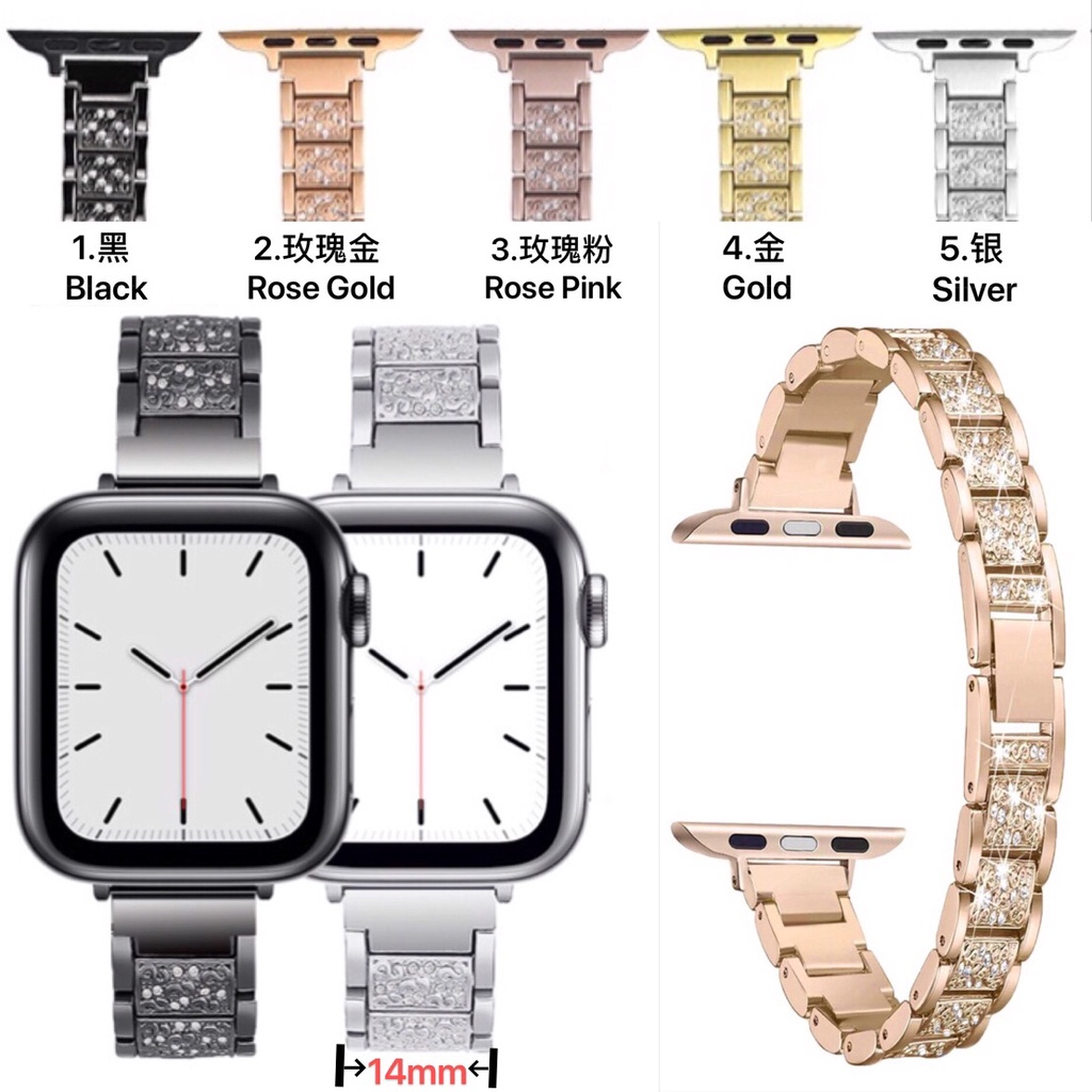 Dây Đeo Đồng Hồ Bằng Kim Loại Đính Đá Cho iwatch Series 7 6 SE 5 4 3 2 1 41mm 45mm 44mm 40mm 38mm 42mm