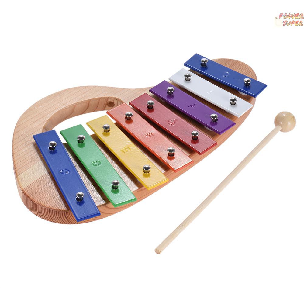 PSUPER Wood Pine Xylophone 8-Note 3mm Colorful Aluminum Plate with Handle Wooden Mallet Stick Exquisite Percussion Toddle Kid Musical Toy