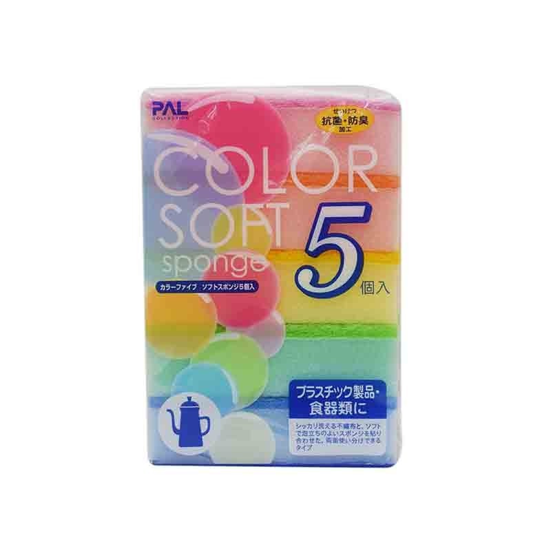 Miếng Mút Xốp Rửa Chén Bát Tạo Bọt 1 Mặt Ráp Color Soft Sponge Set 5 Miếng Nhật Bản