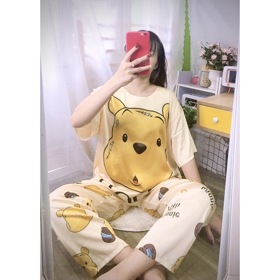 Đồ ngủ, đồ bộ mặc nhà lụa Latin cổ tròn mẫu gấu xinh xắn 40-63kg | BigBuy360 - bigbuy360.vn