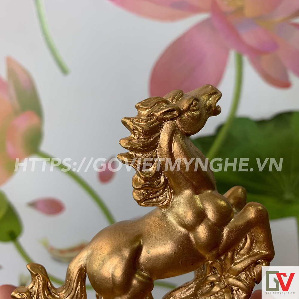 Tượng Đá Trang Trí Ngựa Phong Thủy - Tượng ngựa phong thủy để bàn làm việc - Màu nhũ đồng - Cao 12cm