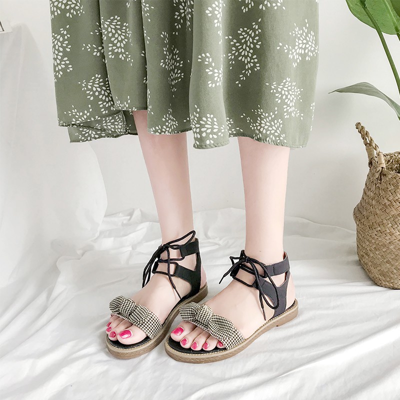 Sandal quai hậu đính nơ dễ thương