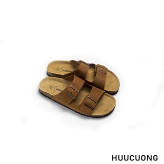 Dép 2 khóa - sandan cao cấp - da bò đế trấu - unisex - nâu