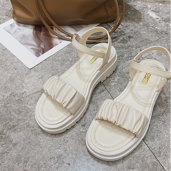 Sandal Nữ Ulzzang Vintage, Dép Quai Hậu Bản Ngang Nhún Đế Cao Su Chống Trơn PU Độn 5cm Quai Gài Hàn Quốc - Iclassy_shoes