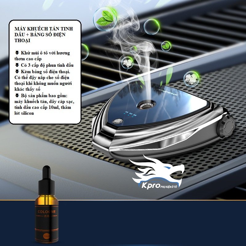 Máy khuếch tán tinh dầu pin sạc kèm bảng số điện thoại để taplo ô tô, xe hơi - Hàng Kpro chất lượng cao | BigBuy360 - bigbuy360.vn