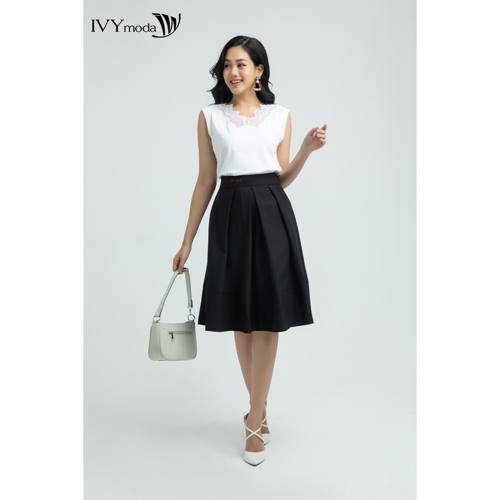 Áo thun nữ sát nách cổ đắp ren IVY moda MS 56B7871