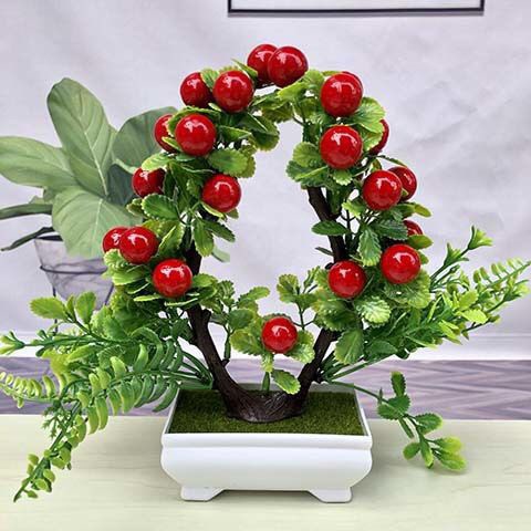 Chậu cây bonsai giả quả tình yêu VI041 ( kèm chậu, cao 24cm, rộng 26cm), cây hoa giả trang trí