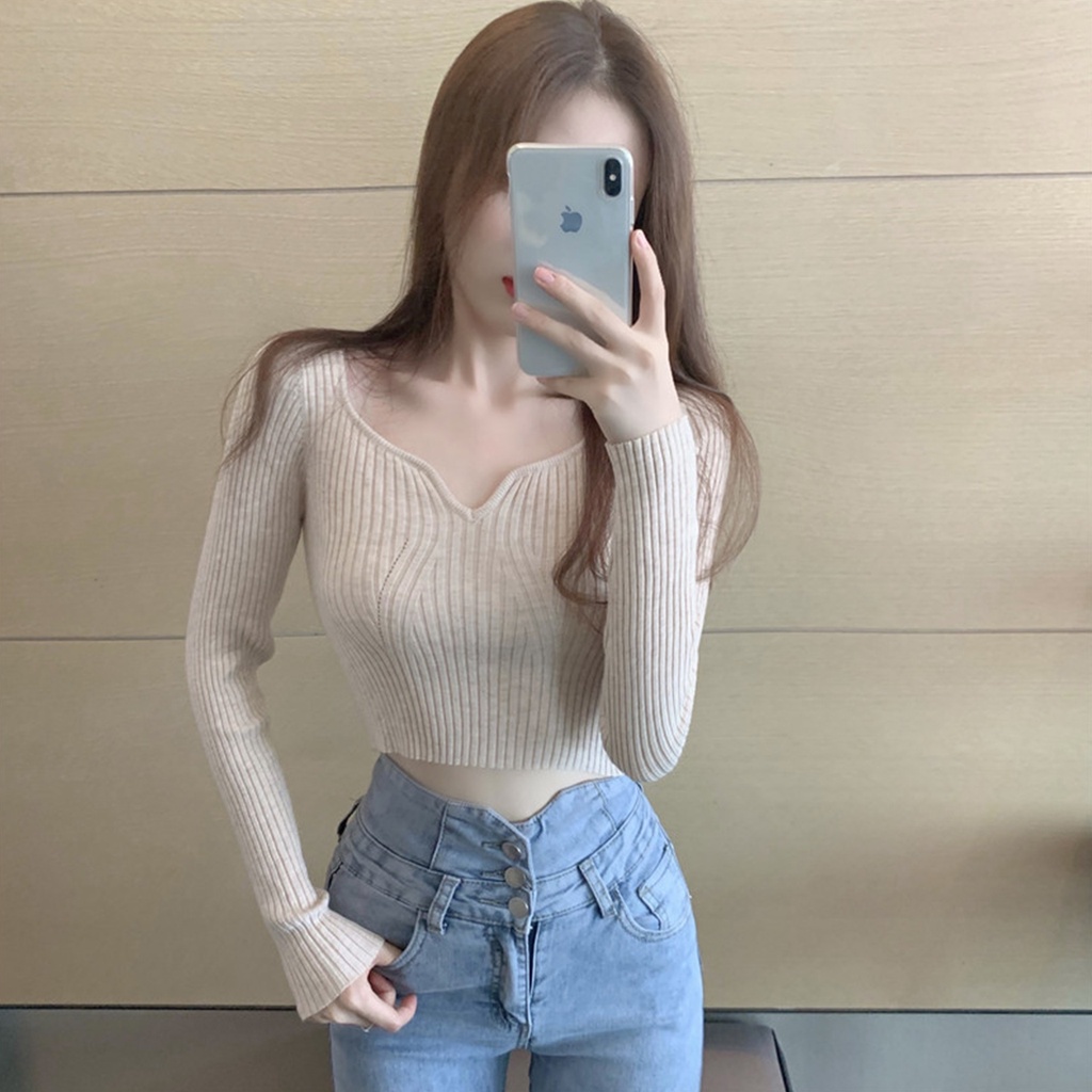 Áo len tăm cổ tim 23Closet tay dài thu đông kiểu dáng Hàn Quốc chất liệu len gân giữ nhiệt co giãn tốt -ALTT04