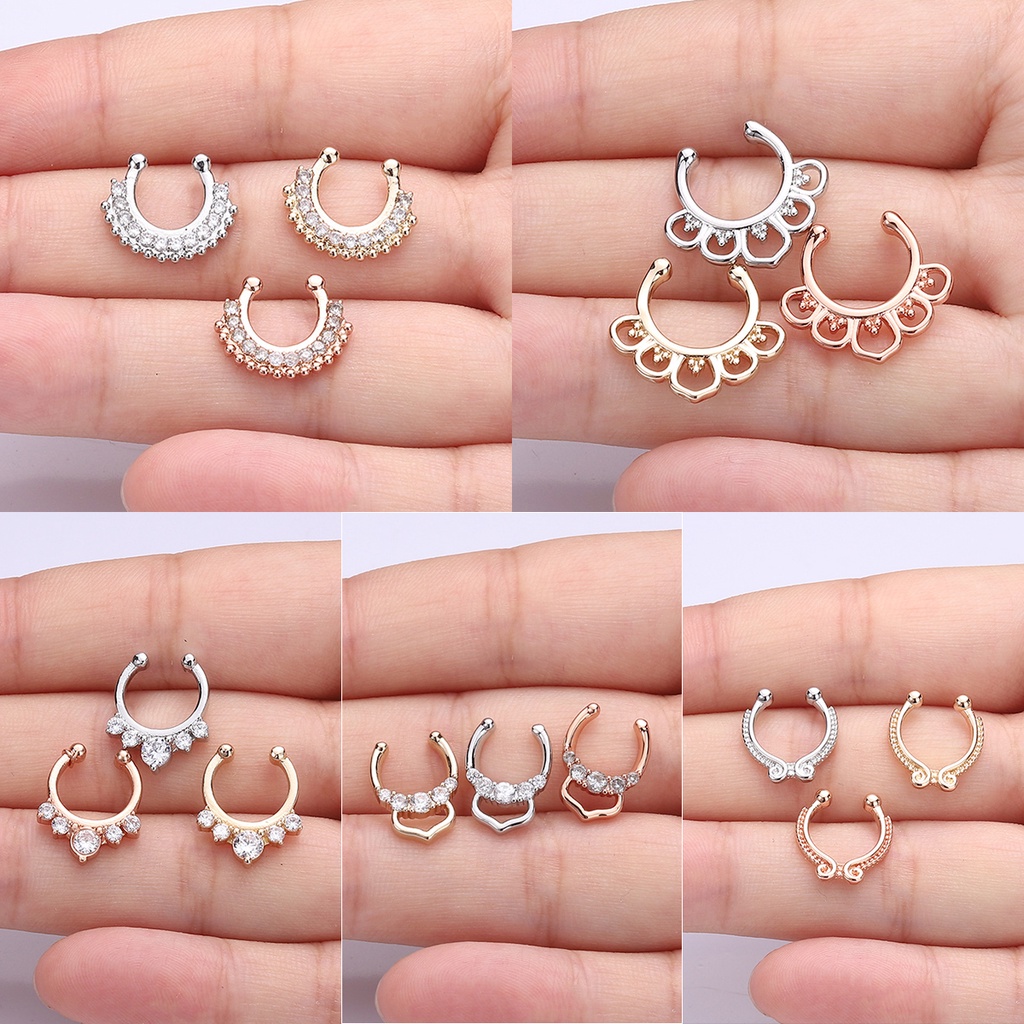 Khuyên Mũi Septum Kẹp Đính Đá Nhân Tạo Nhiều Kiểu Dáng Không Cần Xỏ Lỗ
