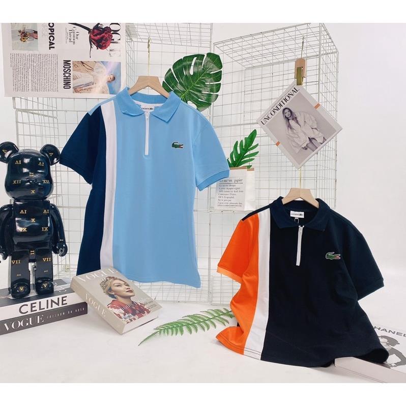Áo Lacoste zipper cotton cá sấu xuất xịn, polo phối màu unisex nam nữ New -