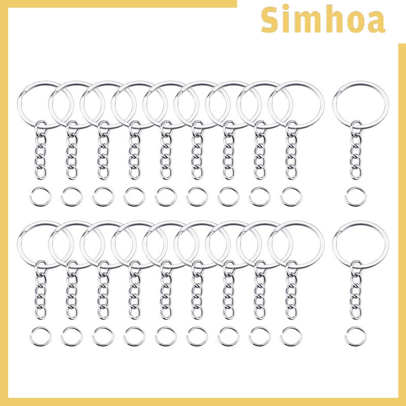 [SIMHOA]100x Keyring Blanks Key Rings with Chain Opens Jump Rings