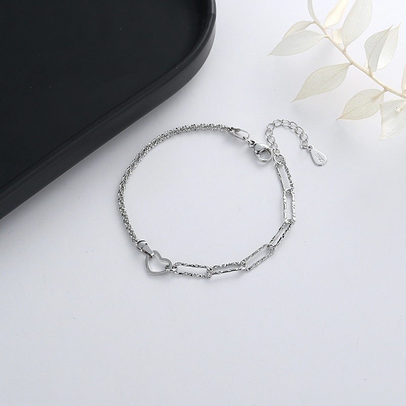 Vòng tay mắt xích điều chỉnh được phối mặt hình trái tim màu bạc thanh lịch cho nữ