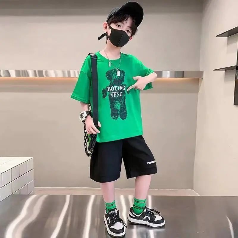 Set Áo Thun Ngắn Tay Và Quần Short Thời Trang Mùa Hè Phong Cách Mới Cho Bé Trai