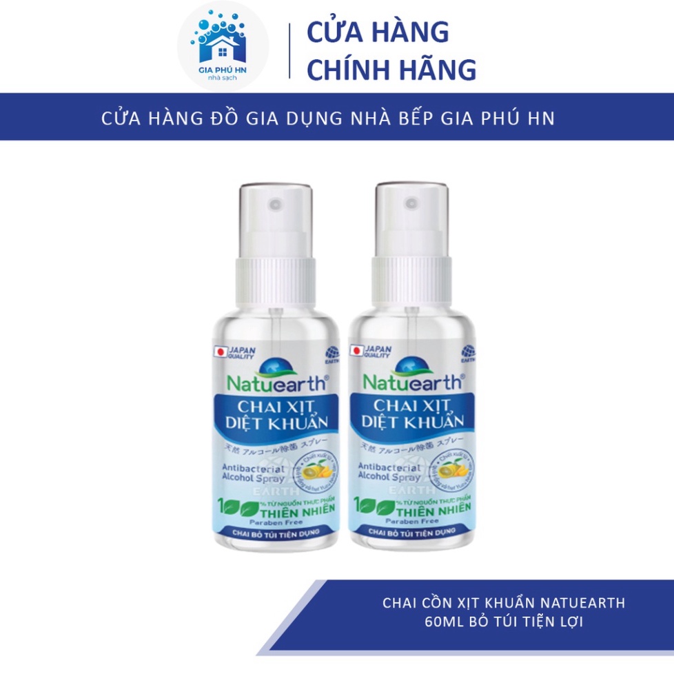 Chai Cồn Xịt khuẩn Natuearth 60ml Bỏ Túi , Chuyên dùng diệt khuẩn da tay và bề mặt - với 100% nguyên liệu thiên