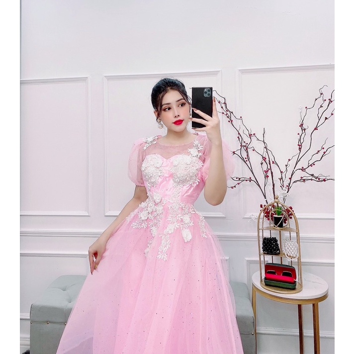 Đầm dự tiệc công chúa phối hoa nổi trắng TRIPBLE T DRESS - size M/L (ảnh chụp thật) MS143Y