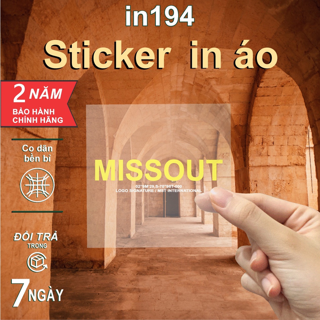 Sticker logo in194 công nghệ in pet chuyển nhiệt- ủi trực tiếp lên vải, áo - 12cm - 29cm - Missout