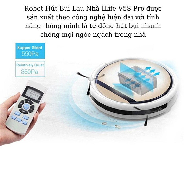 MÁY HÚT BỤI , ROBOT HÚT BỤI THÔNG MINH iLife V5s Pro có khay nước, công nghệ cảm biến nâng cao