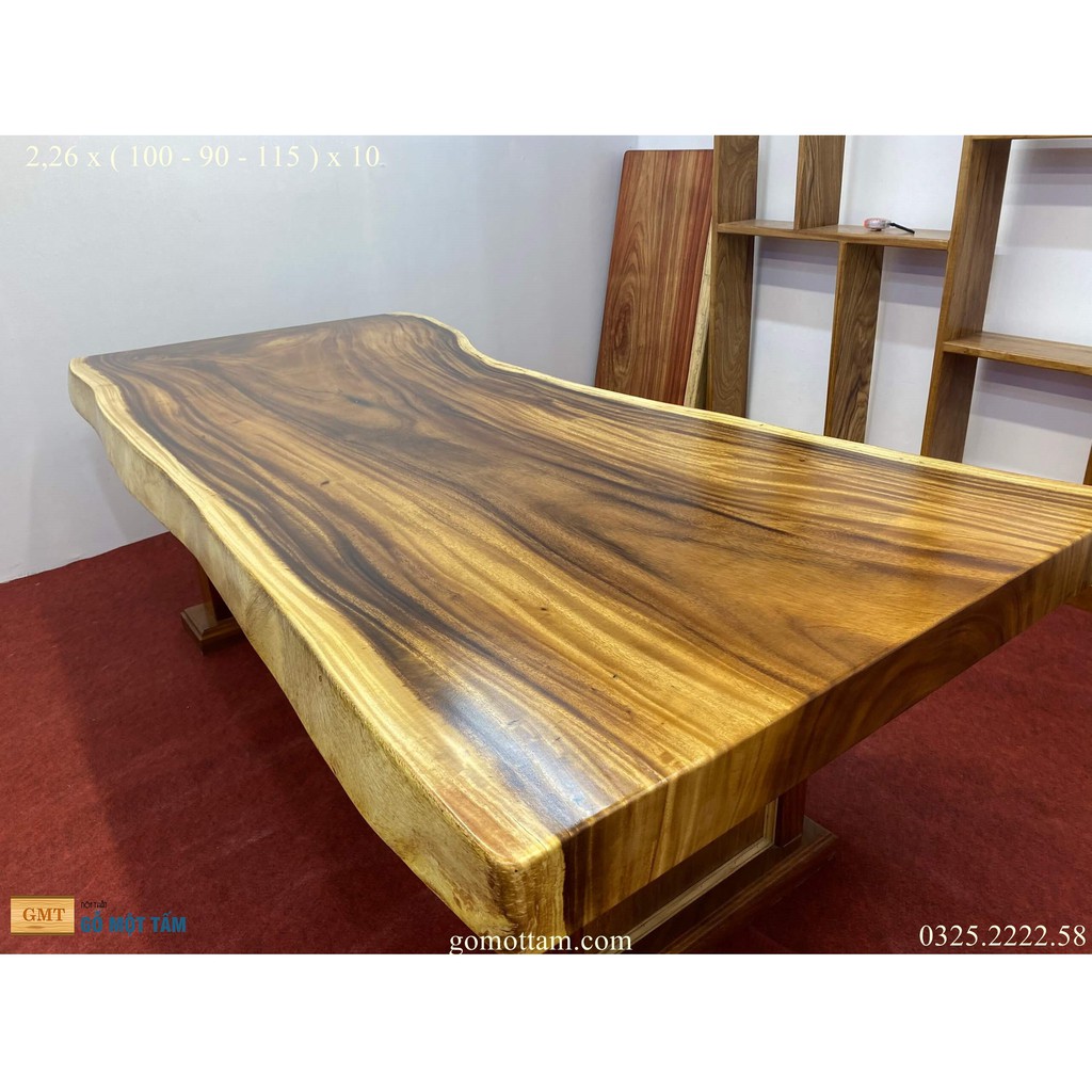 Mặt bàn ăn gỗ me tây, bàn làm việc gỗ me tây nguyên tấm dài 2,26m rộng 1,15m dày 10cm
