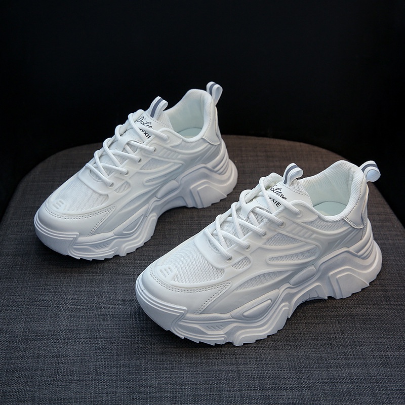 Giày sneaker nữ độn đế da phối vải lưới thoáng khí mùa hè phong cách Hàn Quốc hot 2023 size 36-40 [028]